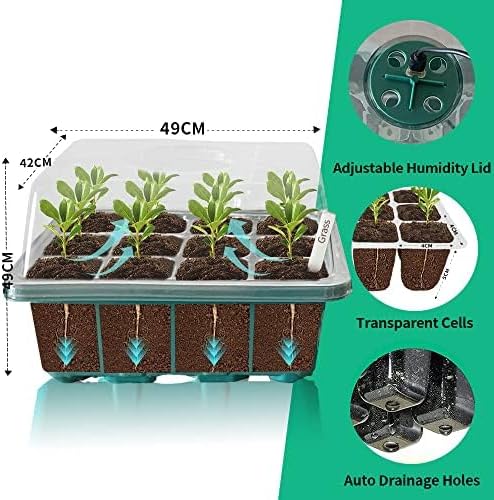 Seed Starter Kit with Humidity Dome, 5 Packs, Plastic Tray, Indoor/Outdoor Usage