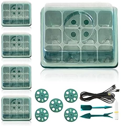 Seed Starter Kit with Humidity Dome, 5 Packs, Plastic Tray, Indoor/Outdoor Usage