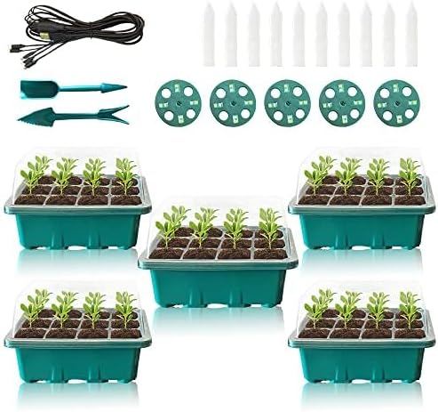 Seed Starter Kit with Humidity Dome, 5 Packs, Plastic Tray, Indoor/Outdoor Usage